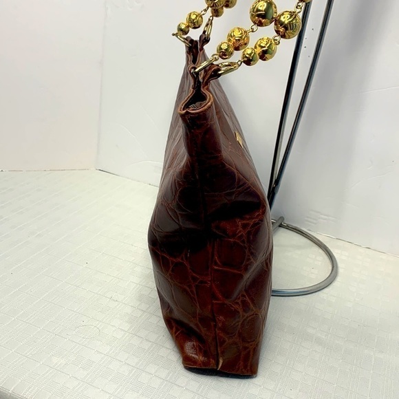 VINTAGE MOSCHINO CROC EMBOSSED LEATHER WITH GOLD TONE BEADS AND LEATHER STRAPS - Picture 4 of 10